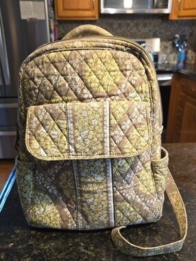 Vera Bradley Quilted Floral Small Backpack - Brown & Olive